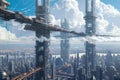 Futuristic City With Tall Buildings, A High-Tech Metropolis of the Future, A futuristic look at civil engineering blended with an