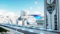 Futuristic city, town. The concept of the future. Aerial view. 3d rendering.