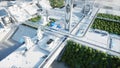 Futuristic city, town. The concept of the future. Aerial view. 3d rendering. Royalty Free Stock Photo