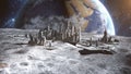 Futuristic city, town on moon. The space view of the planet earth. 3d rendering Royalty Free Stock Photo