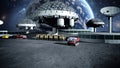 Futuristic city, town on moon. The space view of the planet earth. 3d rendering Royalty Free Stock Photo