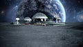 Futuristic city, town on moon. The space view of the planet earth. 3d rendering Royalty Free Stock Photo