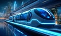 Futuristic city train of the future. Transporting passengers in the center of a modern city