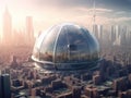 Futuristic city under transparent dome