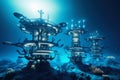 A futuristic city underwater at the bottom of the ocean