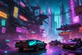 Futuristic city vibes cyberpunk skyscrapers and cars