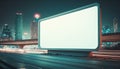 Futuristic city with white blank billboard, night view Royalty Free Stock Photo