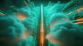 Futuristic cityscape abstract with cloud computing data stream Royalty Free Stock Photo