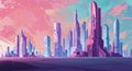 Futuristic cityscape with an array of towering skyscrapers, featuring sharp, angular Royalty Free Stock Photo