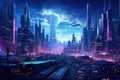 Futuristic cityscape with cyberpunk elements Royalty Free Stock Photo