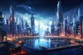 Futuristic cityscape with cyberpunk elements Royalty Free Stock Photo