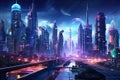 Futuristic cityscape with cyberpunk elements Royalty Free Stock Photo