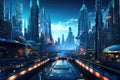 Futuristic cityscape with cyberpunk elements Royalty Free Stock Photo