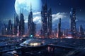 Futuristic cityscape with cyberpunk elements Royalty Free Stock Photo