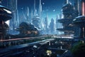 Futuristic cityscape with cyberpunk elements Royalty Free Stock Photo