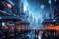 Futuristic cityscape with cyberpunk elements Royalty Free Stock Photo