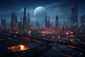 Futuristic cityscape with cyberpunk elements Royalty Free Stock Photo