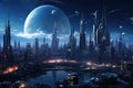 Futuristic cityscape with cyberpunk elements Royalty Free Stock Photo