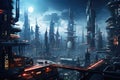 Futuristic cityscape with cyberpunk elements Royalty Free Stock Photo