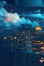 Futuristic Cityscape with Digital Clouds and Illuminated Data Networks Royalty Free Stock Photo