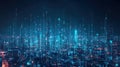 Futuristic cityscape with digital data network during night. Big data and machine learning Royalty Free Stock Photo