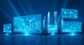 Futuristic cityscape with digital interface elements and data analytics display Royalty Free Stock Photo