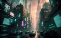 Futuristic cityscape dominated