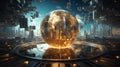 Futuristic Cityscape Encased in a Golden Sphere