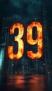 Futuristic Cityscape with Exploding Neon Numbers A Stunning Sci-Fi Artwork for Imaginative Projects Royalty Free Stock Photo