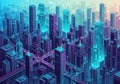 Futuristic cityscape featuring a dense array of tall skyscrapers in Royalty Free Stock Photo