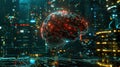 Artificial Intelligence Brain Concept with Digital City Background Technology Royalty Free Stock Photo