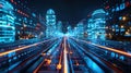 Futuristic Data Stream Cityscape with Information Flow and Binary Code Royalty Free Stock Photo