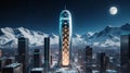 Futuristic Cityscape with Glowing Tower Royalty Free Stock Photo