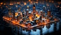 Futuristic cityscape glows with illuminated skyscrapers, reflecting modern technology generated by AI