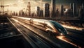 Futuristic cityscape with high-speed train motion generated by AI Royalty Free Stock Photo