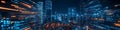 Futuristic Cityscape Illuminated By Digital Data Streams Royalty Free Stock Photo