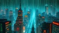 Futuristic Cityscape Illuminated by Digital Rain Royalty Free Stock Photo