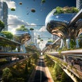 Futuristic Cityscape with Innovative Transportation System