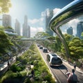 Futuristic Cityscape with Innovative Transportation System