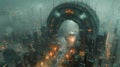 Futuristic Cityscape with Massive Gateway Structure Generative AI