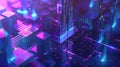 Futuristic cityscape with neon lights and digital grid elements. Sci-fi. AIG53.