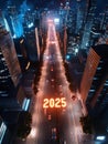 2025 A Futuristic Cityscape at Night Modern city night view glowing 2025 progress future technology Royalty Free Stock Photo