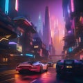 A futuristic cityscape at night, with neon lights and flying cars, showcasing a bustling metropolis of the future5