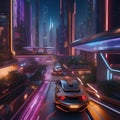 A futuristic cityscape at night, with neon lights and flying cars, showcasing a bustling metropolis of the future2