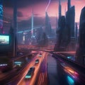 A futuristic cityscape at night, with neon lights and flying cars, showcasing a bustling metropolis of the future3