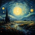 Post-Impressionist Art: Futuristic Starry Skyline