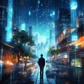 Futuristic cityscape showcasing the digital economy Royalty Free Stock Photo