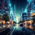 Futuristic cityscape showcasing the digital economy Royalty Free Stock Photo