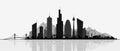 Futuristic cityscape silhouette illustration. Modern City panorama. Abstract town landscape. Urban skyline with downtown Royalty Free Stock Photo