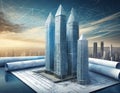 Futuristic cityscape with skyscraper concept design
